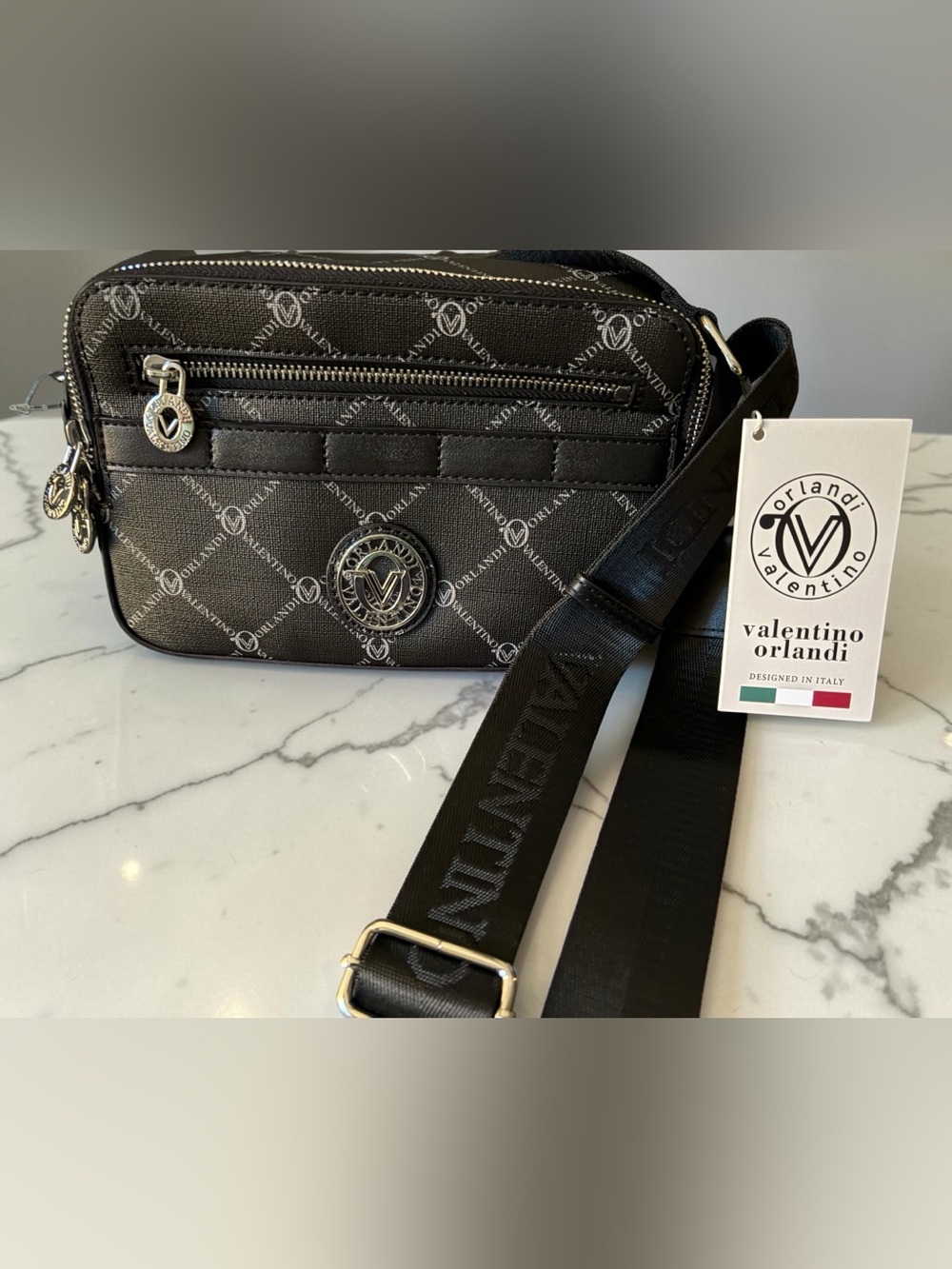 NWT Valentino Orlandi NWT Black Monogram Crossbody Bag Designed in Italy